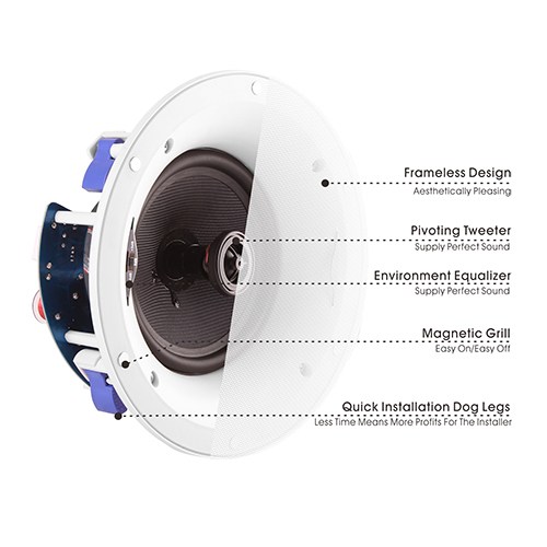 6.5” Pivoting Tweeter Frameless Woven Glass Fiber Ceiling Speaker