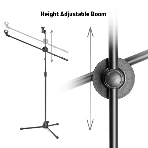 Economical 360° Rotatable Boom Microphone Tripod Stand with 2 Mic Clip Holders