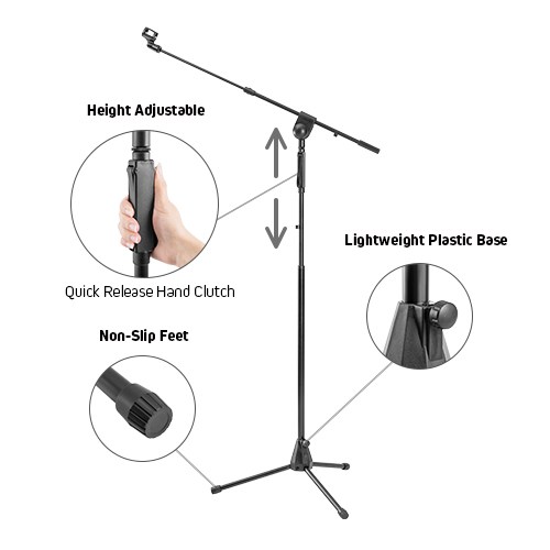 Telescopic Boom Microphone Tripod Stand with Hand Clutch