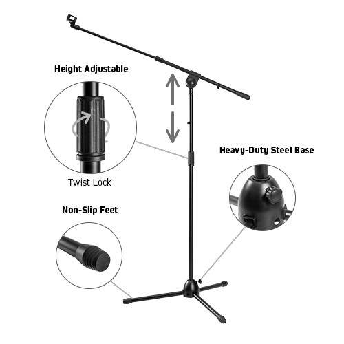 Heavy-Duty Telescopic Boom Microphone Tripod Stand