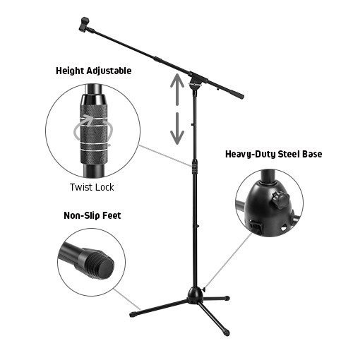 Premium Heavy-Duty Telescopic Boom Microphone Tripod Stand