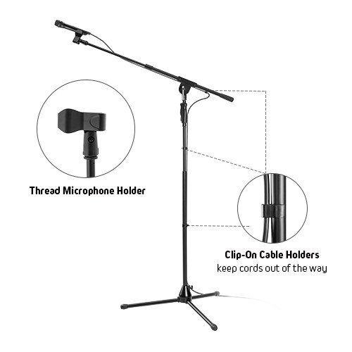 Heavy-Duty Telescopic Boom Microphone Tripod Stand with Hand Clutch