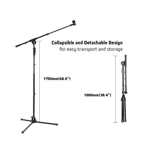 Heavy-Duty Telescopic Boom Microphone Tripod Stand with Hand Clutch