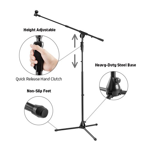 Heavy-Duty Telescopic Boom Microphone Tripod Stand with Hand Clutch