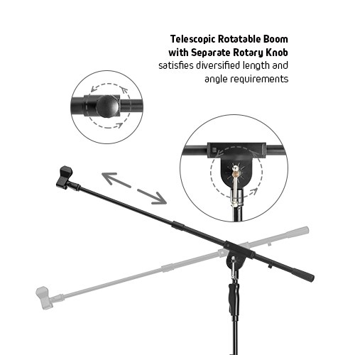 Heavy-Duty Telescopic Boom Microphone Tripod Stand with Hand Clutch