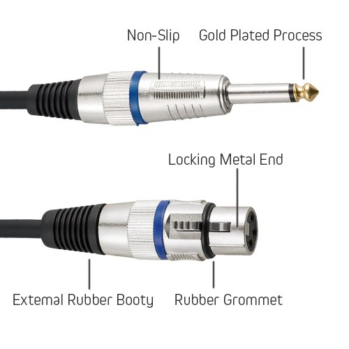  3 Pin XLR Female to 1/4 Inch TS Male Plug Microphone Cable