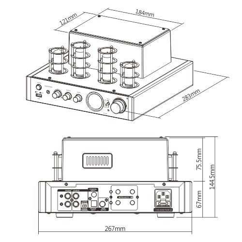 Class AB Advanced Bluetooth Tube Amplifier with Coaxial/Optical Inputs and Bass Output